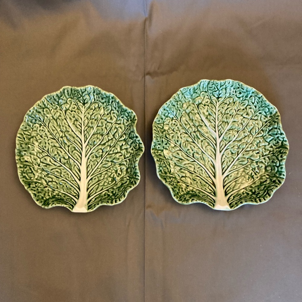 Bordallo Pinheiro Green Cabbage Leaf Plates-Set of 2